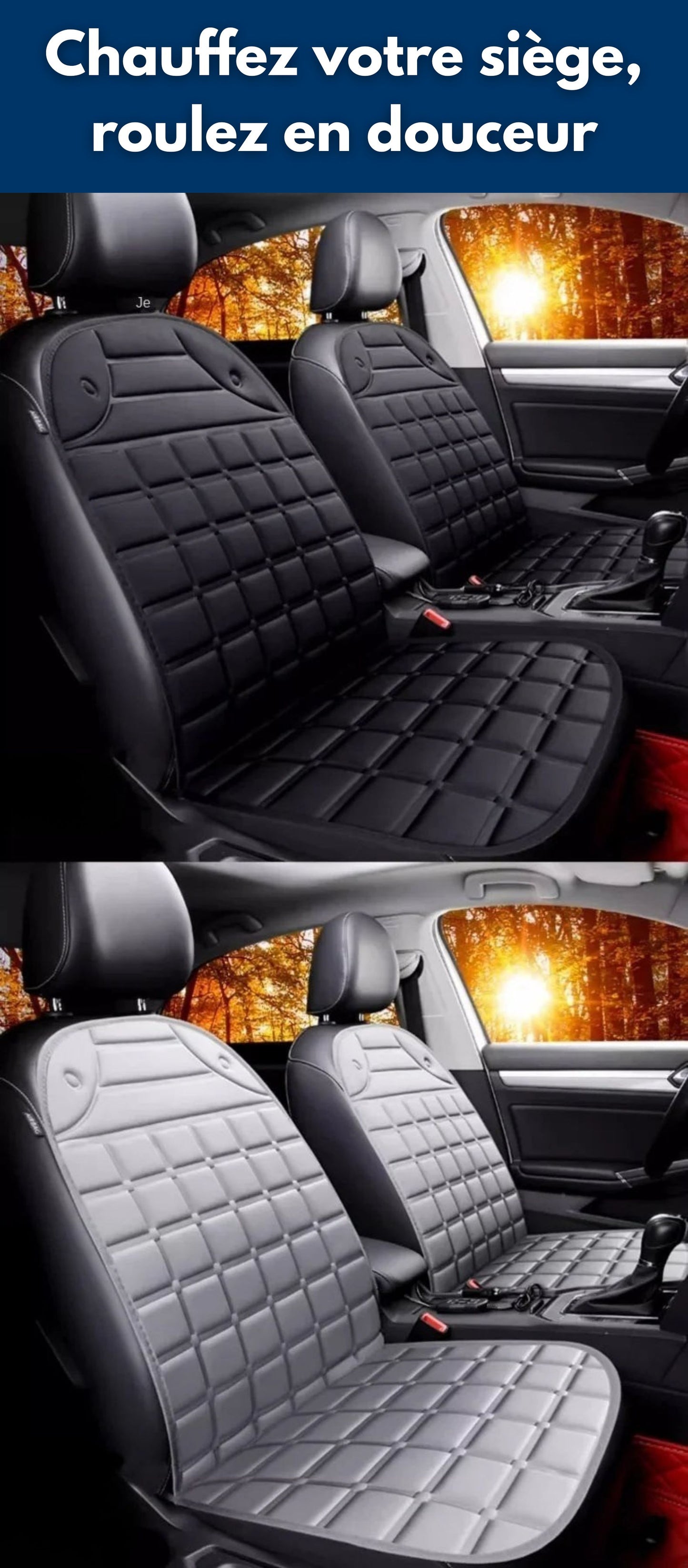 Coussin de siège chauffant voiture 12V – Chaleur rapide et confort en hiver | ThermiCar™
